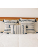 Load image into Gallery viewer, Boho Throw Pillow  20x20 Set of 2 Woven Tufted Farmhouse Pillows Cover with Tassels Textured Striped Cushion Case Neutral Pillow Cases Decorative Pillowcase for Sofa, Bed, Dark Blue