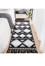 Load image into Gallery viewer, 2x6.5 Runner Rugs for Bedroom Bedside, Geometric Washable Hallway Runner Carpet, Farmhouse Tufted Woven Tassel Rug for Kitchen Bathroom Laundry Room Decor, Black/White