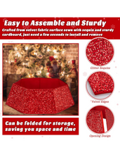 Load image into Gallery viewer, Christmas Sequin Tree Collar Red: 31.5 Inch Large Glitter Velvet Christmas Tree Ring - Hearth and Home Christmas Eve Tree Decor
