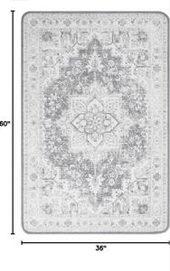 3X5 Area Rugs Machine Washable Runner Rugs for Living Room Bedroom Hallway, Non Slip Indoor Soft Accent Distressed Boho Vintage Print Lightweight Thin Low Pile Carpet, Grey