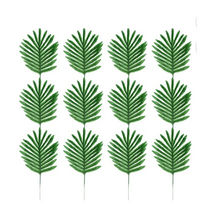 Load image into Gallery viewer, Limei 12 Pack Palm Artificial Plants Leaves Decorations Faux medium Tropical Palm Leaves Imitation Ferns Artificial Plants Leaf for Home Kitchen Party Flowers Arrangement Wedding Decorations (Green) 16&quot;