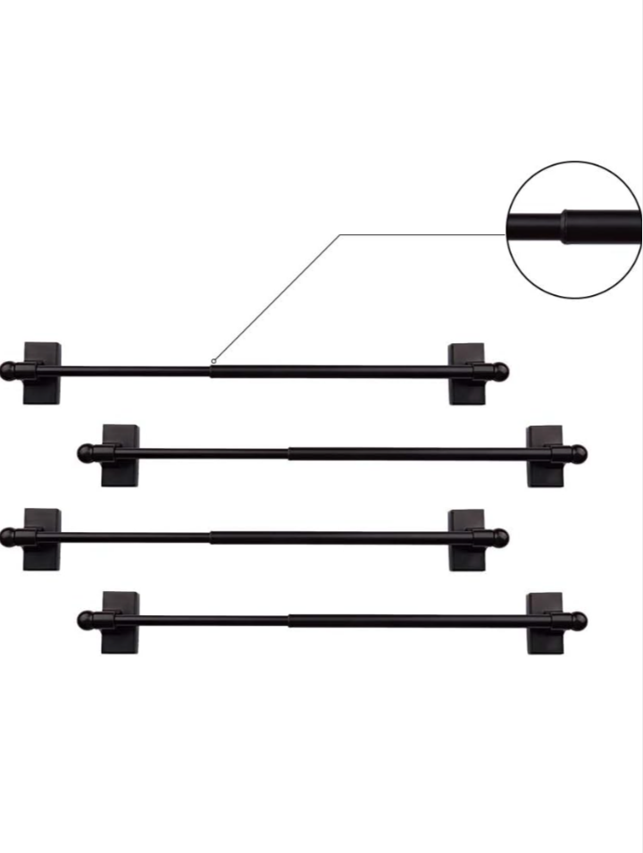 Multi-Use Adjustable Magnetic Curtain Rods for Doors, Windows, Tool Boxes, 16-28 Inch, Easy Installation，4-Pack，Black