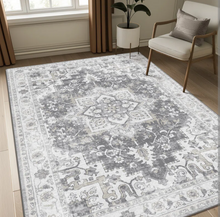 Load image into Gallery viewer, 3X5 Area Rugs Machine Washable Runner Rugs for Living Room Bedroom Hallway, Non Slip Indoor Soft Accent Distressed Boho Vintage Print Lightweight Thin Low Pile Carpet, Grey