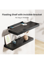 Load image into Gallery viewer, AMADA HOME FURNISHING Floating Shelves Black, Wall Shelves with Invisible Brackets for Bedroom, Bathroom, Living Room, Kitchen, Set of 3 -