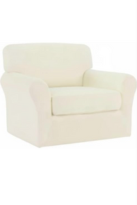 Easy-Going 2 Pieces Fleece Stretch Chair Sofa Slipcover Washable Sofa Couch Cover, Spandex Soft Fitted Furniture Protector, Kids, Pet, Dog (Chair, Ivory)