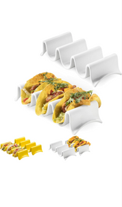 Taco Holders Set of 2, Porcelain Large Taco Tray with Handles, Reusable and Stackable Taco Plates, Perfect for Burritos and Tortillas Holder Handles, Oven & Microwave Safe. M