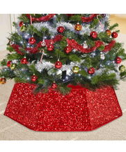 Load image into Gallery viewer, Christmas Sequin Tree Collar Red: 31.5 Inch Large Glitter Velvet Christmas Tree Ring - Hearth and Home Christmas Eve Tree Decor