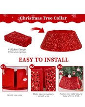 Load image into Gallery viewer, Christmas Sequin Tree Collar Red: 31.5 Inch Large Glitter Velvet Christmas Tree Ring - Hearth and Home Christmas Eve Tree Decor