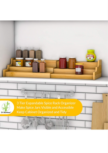 Spice Rack Kitchen Cabinet Organizer- 3 Tier Bamboo Expandable Display Shelf Yellow