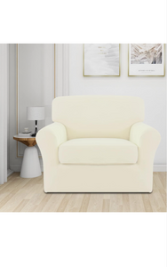Easy-Going 2 Pieces Fleece Stretch Chair Sofa Slipcover Washable Sofa Couch Cover, Spandex Soft Fitted Furniture Protector, Kids, Pet, Dog (Chair, Ivory)