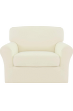 Load image into Gallery viewer, Easy-Going 2 Pieces Fleece Stretch Chair Sofa Slipcover Washable Sofa Couch Cover, Spandex Soft Fitted Furniture Protector, Kids, Pet, Dog (Chair, Ivory)