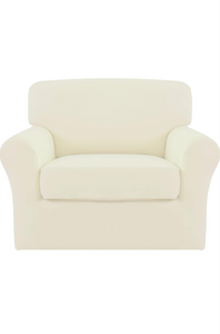 Easy-Going 2 Pieces Fleece Stretch Chair Sofa Slipcover Washable Sofa Couch Cover, Spandex Soft Fitted Furniture Protector, Kids, Pet, Dog (Chair, Ivory)