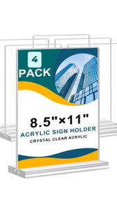 Arrobust 8.5 x 11 Acrylic Sign Holder Clear Display Table Signs Stand, Double Sided T Shape Flyer Holder Plastic for Picture Paper Frame Holder Home Office Menu Retail Show Fair, 4 Pack