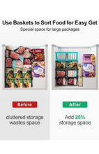Load image into Gallery viewer, Freezer Organizer Bins - 4 Pack Small Stackable Deep Freezer Organizer Bins for 7 Cu.Ft Freezers Easy Get Bottom Foods without Digging, Chest Freezer Organizer Prevent Frozen Food Waste, Black