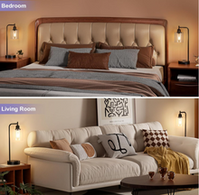 Load image into Gallery viewer, Industrial Touch Table Lamps for Bedrooms Set of 2 - 3-Way Dimmable Nightstand Lamps with USB C+A Ports and Outlet, Black Bedside Lamps with Glass Shade for Living Room, Desk Lamps for Home Office