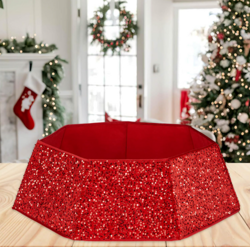 Christmas Sequin Tree Collar Red: 31.5 Inch Large Glitter Velvet Christmas Tree Ring - Hearth and Home Christmas Eve Tree Decor