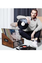 Load image into Gallery viewer, Record Storage, Rustic record Holder,Record Crates for Vinyl, Pine Wood &amp; Metal Record Box for Display, 60-Record Capacity LP Album Organizer