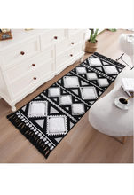 Load image into Gallery viewer, 2x6.5 Runner Rugs for Bedroom Bedside, Geometric Washable Hallway Runner Carpet, Farmhouse Tufted Woven Tassel Rug for Kitchen Bathroom Laundry Room Decor, Black/White