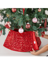 Load image into Gallery viewer, Christmas Sequin Tree Collar Red: 31.5 Inch Large Glitter Velvet Christmas Tree Ring - Hearth and Home Christmas Eve Tree Decor