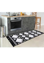 Load image into Gallery viewer, 2x6.5 Runner Rugs for Bedroom Bedside, Geometric Washable Hallway Runner Carpet, Farmhouse Tufted Woven Tassel Rug for Kitchen Bathroom Laundry Room Decor, Black/White