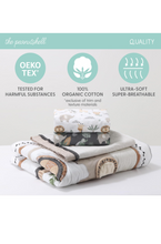 Load image into Gallery viewer, The Peanutshell 4 Piece Organic Cotton Baby Crib Bedding Set for Boys &amp; Girls - Newborn, Infant &amp; Toddler Nursery Bed Set Decor with Two Crib Sheets, Dust Ruffle Comforter - Safari Serenity.