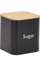 Load image into Gallery viewer, Juvale Coffee Tea Sugar Container Set - Black Iron Kitchen Canister Set with Bamboo Lids (3 Pieces, 48 oz)