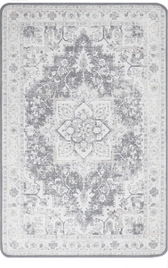 3X5 Area Rugs Machine Washable Runner Rugs for Living Room Bedroom Hallway, Non Slip Indoor Soft Accent Distressed Boho Vintage Print Lightweight Thin Low Pile Carpet, Grey