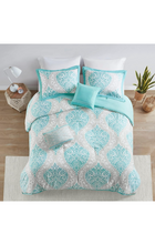 Load image into Gallery viewer, Intelligent Design Senna Comforter Set Twin/Twin XL Size - Aqua Blue/Gray, Damask – 4 Piece Bed Sets – All Season Ultra Soft Microfiber Teen Bedding - Great For Dorm Room and Girls Bedroom.