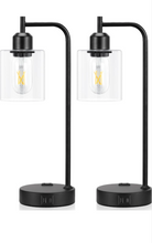 Load image into Gallery viewer, Industrial Touch Table Lamps for Bedrooms Set of 2 - 3-Way Dimmable Nightstand Lamps with USB C+A Ports and Outlet, Black Bedside Lamps with Glass Shade for Living Room, Desk Lamps for Home Office