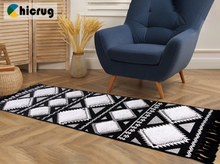 Load image into Gallery viewer, 2x6.5 Runner Rugs for Bedroom Bedside, Geometric Washable Hallway Runner Carpet, Farmhouse Tufted Woven Tassel Rug for Kitchen Bathroom Laundry Room Decor, Black/White