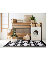 Load image into Gallery viewer, 2x6.5 Runner Rugs for Bedroom Bedside, Geometric Washable Hallway Runner Carpet, Farmhouse Tufted Woven Tassel Rug for Kitchen Bathroom Laundry Room Decor, Black/White