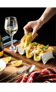 Taco Holders Set of 2, Porcelain Large Taco Tray with Handles, Reusable and Stackable Taco Plates, Perfect for Burritos and Tortillas Holder Handles, Oven & Microwave Safe. M