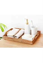 Load image into Gallery viewer, Hand-Woven Rattan Rectangular Serving Tray with Handles for Breakfast, Drinks, Snack for Coffee Table (17x11.4x1.8inches)