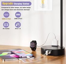 Load image into Gallery viewer, Industrial Touch Table Lamps for Bedrooms Set of 2 - 3-Way Dimmable Nightstand Lamps with USB C+A Ports and Outlet, Black Bedside Lamps with Glass Shade for Living Room, Desk Lamps for Home Office