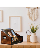 Load image into Gallery viewer, Record Storage, Rustic record Holder,Record Crates for Vinyl, Pine Wood &amp; Metal Record Box for Display, 60-Record Capacity LP Album Organizer