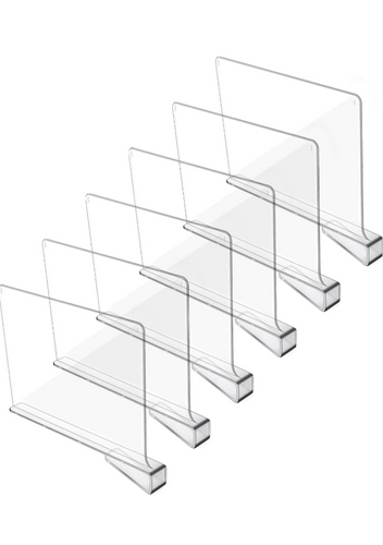 Acrylic Shelf Dividers for Closet Organization, Closet Shelf Organizer Closet Separator for Wood Shelves Clear Shelf Dividers for Closets (6 Pack)