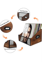 Load image into Gallery viewer, Record Storage, Rustic record Holder,Record Crates for Vinyl, Pine Wood &amp; Metal Record Box for Display, 60-Record Capacity LP Album Organizer
