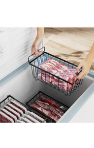 Freezer Organizer Bins - 4 Pack Small Stackable Deep Freezer Organizer Bins for 7 Cu.Ft Freezers Easy Get Bottom Foods without Digging, Chest Freezer Organizer Prevent Frozen Food Waste, Black