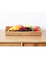 Load image into Gallery viewer, Hand-Woven Rattan Rectangular Serving Tray with Handles for Breakfast, Drinks, Snack for Coffee Table (17x11.4x1.8inches)