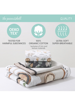 Load image into Gallery viewer, The Peanutshell 4 Piece Organic Cotton Baby Crib Bedding Set for Boys &amp; Girls - Newborn, Infant &amp; Toddler Nursery Bed Set Decor with Two Crib Sheets, Dust Ruffle Comforter - Safari Serenity.