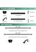 Load image into Gallery viewer, HEI! DEAR Black Curtain Rods 72 to 144 Inch(6-12FT),1 Inch Long Curtain Rod,Adjustable Heavy Duty Curtain Rods,Modern Decorative Drapery Rods,Telescoping Window Single Curtain Rod 36-150&quot;,Matte Black