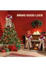 Load image into Gallery viewer, Christmas 6 Tree Topper Bows  Plaid Christmas Tree Decorations and Ornaments, Red Plaid Bow and Lengthened Ribbon Xmas Indoors Home Decor, Handmade.