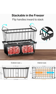 Freezer Organizer Bins - 4 Pack Small Stackable Deep Freezer Organizer Bins for 7 Cu.Ft Freezers Easy Get Bottom Foods without Digging, Chest Freezer Organizer Prevent Frozen Food Waste, Black