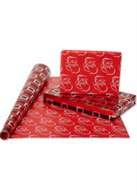 Load image into Gallery viewer, American Greetings 80 sq. ft. Reversible Christmas Wrapping Paper Bundle, Red, Black and Silver Foil, Candy Cane Stripe, Snowmen and Santa Belt (4 Rolls 30 in. x 8 ft.)