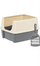 Load image into Gallery viewer, Large Cat Litter Box with High Sides, Open Top, Scoop not included, 19 x 15 x 11.75 inches, Grey/Beige