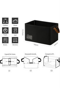 Furnhome 3 sets Black Storage Bins for Closet / Shelves, 2-Pack Large Storage Basket for Organizing with Metal Frame, Flodable organizing baskets for shelves.
