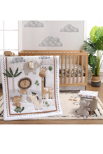 Load image into Gallery viewer, The Peanutshell 4 Piece Organic Cotton Baby Crib Bedding Set for Boys &amp; Girls - Newborn, Infant &amp; Toddler Nursery Bed Set Decor with Two Crib Sheets, Dust Ruffle Comforter - Safari Serenity.