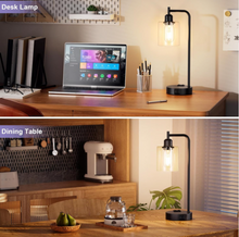 Load image into Gallery viewer, Industrial Touch Table Lamps for Bedrooms Set of 2 - 3-Way Dimmable Nightstand Lamps with USB C+A Ports and Outlet, Black Bedside Lamps with Glass Shade for Living Room, Desk Lamps for Home Office