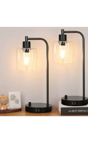 Set of 2 Industrial Table Lamps with 2 USB Port, Fully Stepless Dimmable Lamps ..
