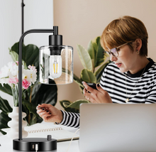 Load image into Gallery viewer, Set of 2 Industrial Table Lamps with 2 USB Port, Fully Stepless Dimmable Lamps ..